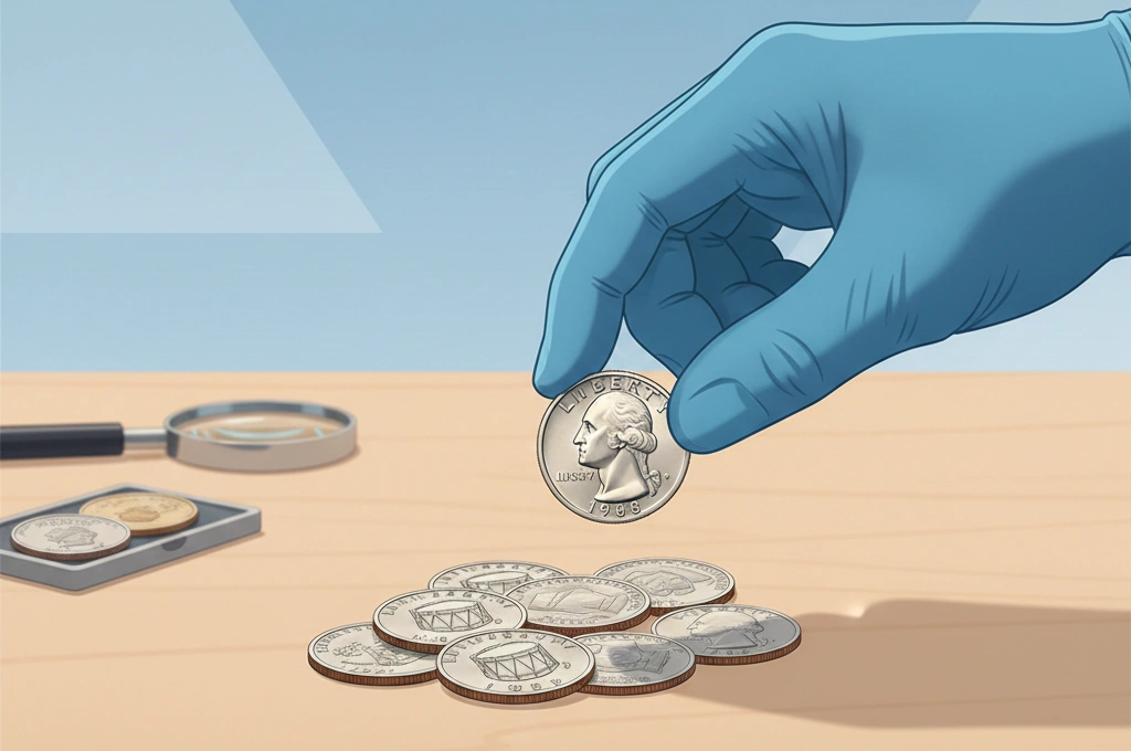 A collector separating a 1988 P quarter from other quarters